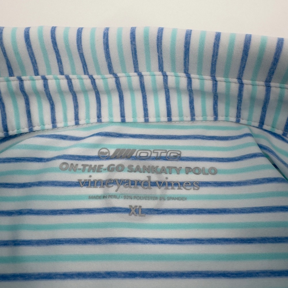 Vineyard Vines Mens XL On The Go Sankaty Polo Shirt Blue Stripe Whale Logo - Picture 4 of 7